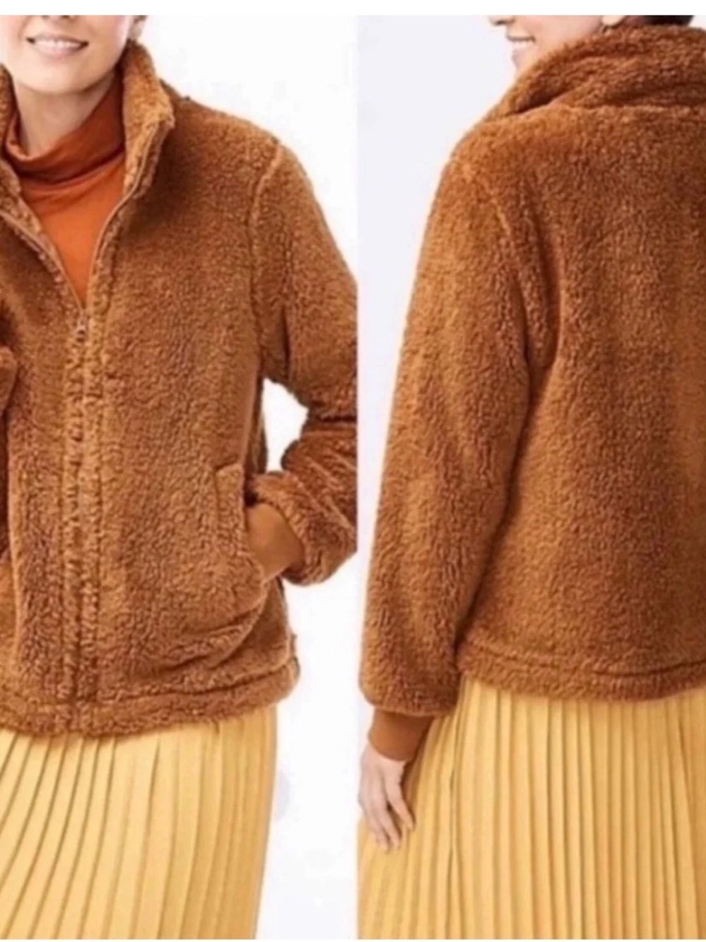 🐻✨J.Crew Teddy Fleece Jacket | Brown Sherpa Full Zip | Size Medium ✨ - Picture 8 of 8